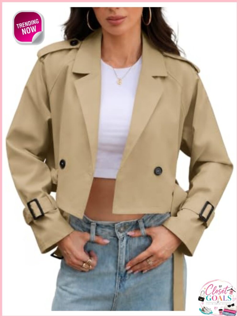 Cropped Trench Coat Belted Short Jacket 100% Polyester
